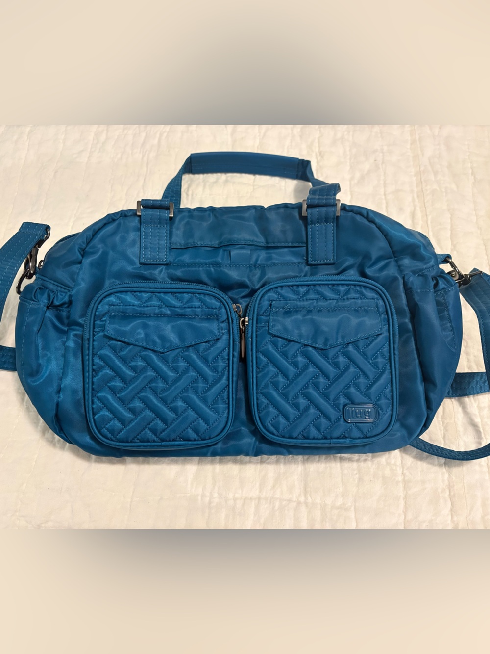 Lug Teal Blue Nylon Satchel Shoulder Bag Multi Pocket